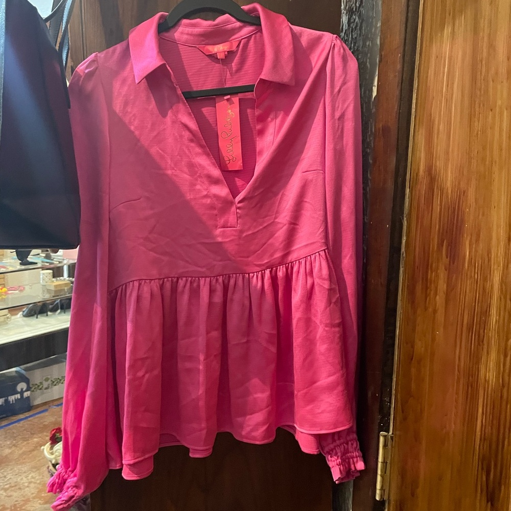 Lilly Pulitzer Hot Pink Peplum Tunic Blouse